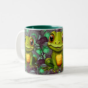 Cute Frog with Cartoon Frog Design for Frog Lover Two-Tone Coffee Mug