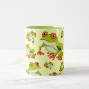 Cute Frog with Cartoon Frog Design for Frog Lover Two-Tone Coffee Mug