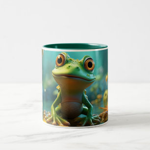 Cute Frog with Cartoon Frog Design for Frog Lover Two-Tone Coffee Mug