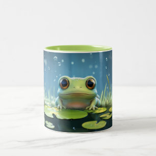 Cute Frog with Cartoon Frog Design for Frog Lover Two-Tone Coffee Mug