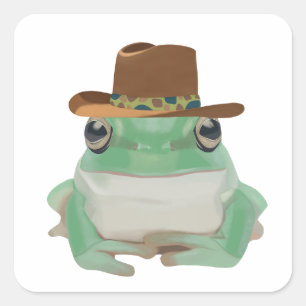 Cute Frog With Cowboy Hat Square Sticker