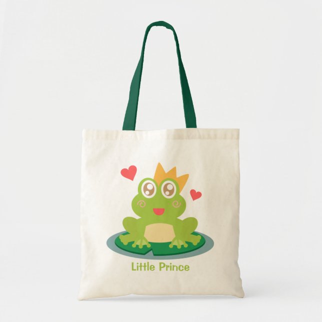 Cute frog With Crown On Lily Pad Kids Tote (Front)