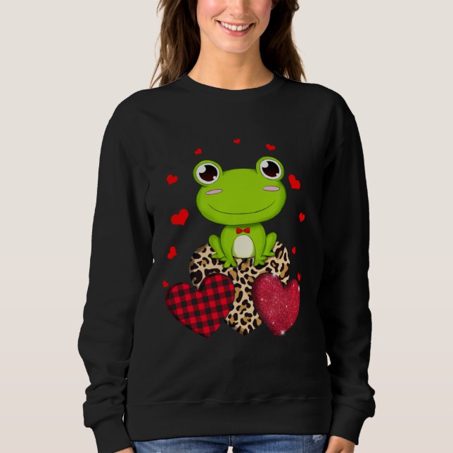 Cute Frog With Leopard Red Plaid Heart  Ideas Sweatshirt (Front)