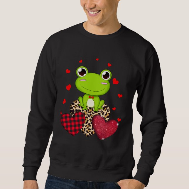 Cute Frog With Leopard Red Plaid Heart  Ideas Sweatshirt (Front)