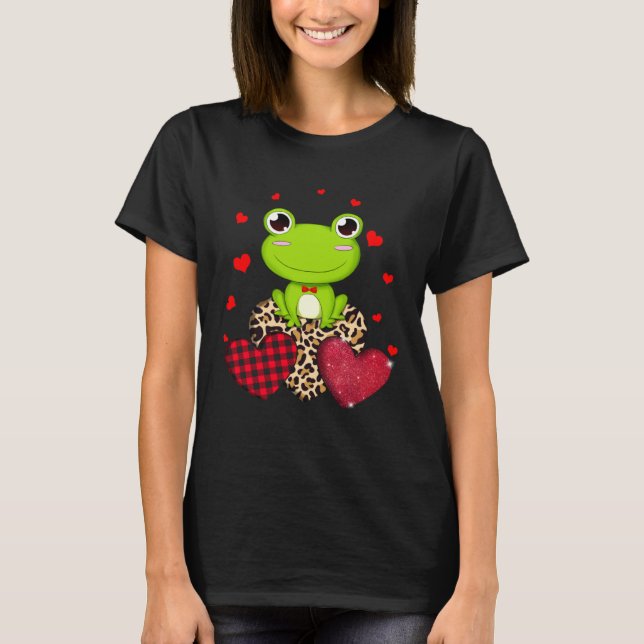 Cute Frog With Leopard Red Plaid Heart  Ideas T-Shirt (Front)
