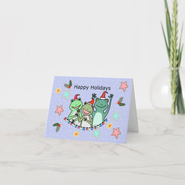 Cute Frog with Santa Hat Party Mode Funny Holiday Card (Front)
