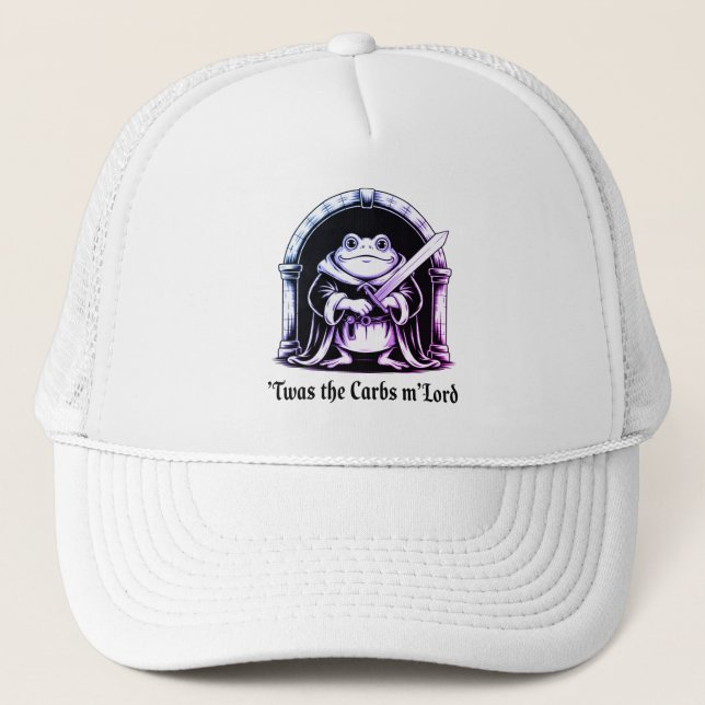  Cute Frog with Sword Carbs Joke Design Trucker Hat (Front)