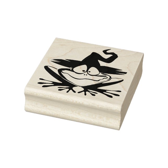 Cute Frog with Witches Hat Rubber Stamp (Stamp)