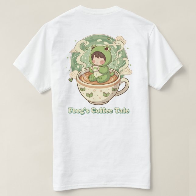 Cute Froggy Coffee Tale Design T-Shirt (Design Back)
