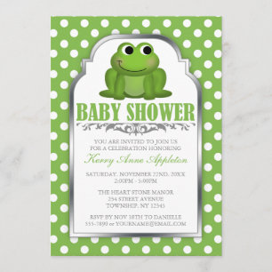 Cute Froggy Green Polka Dot Baby Shower Invitation