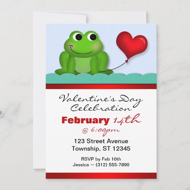 Cute Froggy Heart Valentine's Day Invitations (Front)