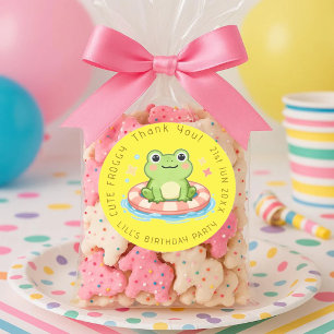 Cute Froggy Pool Party Birthday Favour Sticker