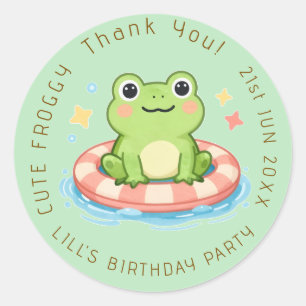 Cute Froggy Pool Party Birthday Favour Sticker