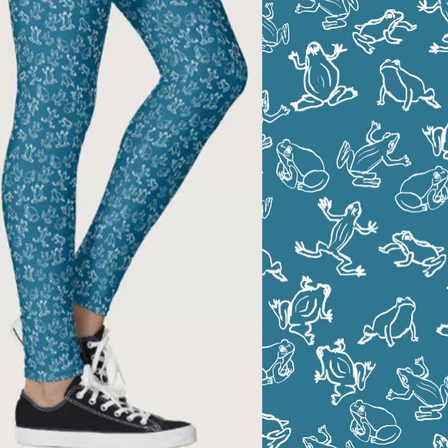 Cute Frogs Blue and White Pattern Leggings (Creator Uploaded)