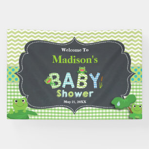 Cute Frogs Green Boy Baby Shower Welcome Backdrop  Banner