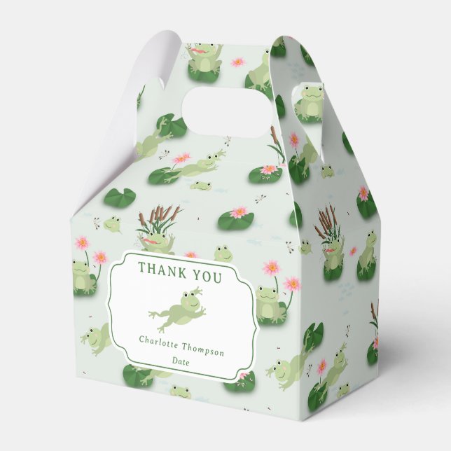 Cute Frogs in Lily Pond Kids Birthday Party Favour Box (Front Side)