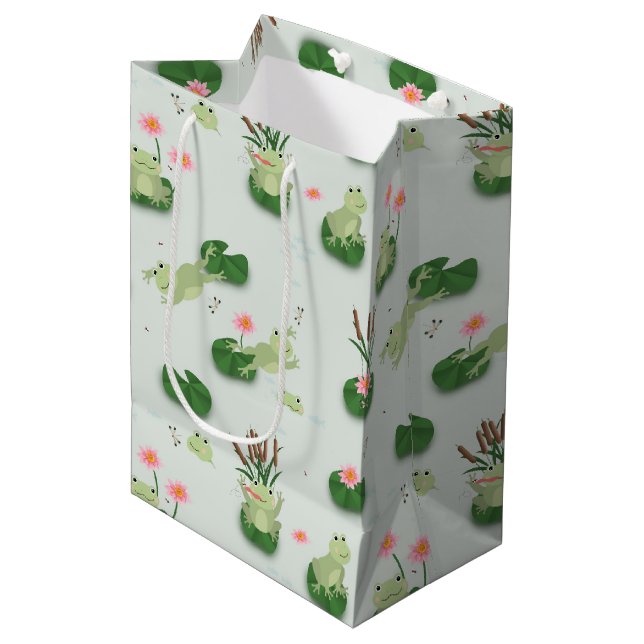 Cute Frogs in Lily Pond Medium Gift Bag (Front Angled)