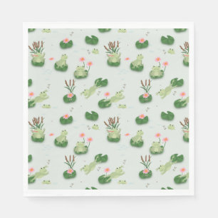 Cute Frogs in Lily Pond Napkin