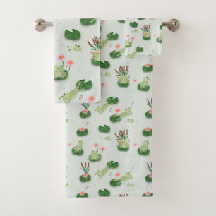 Cute Frogs in Lily Pond Nursery Gender Neutral Bath Towel Set