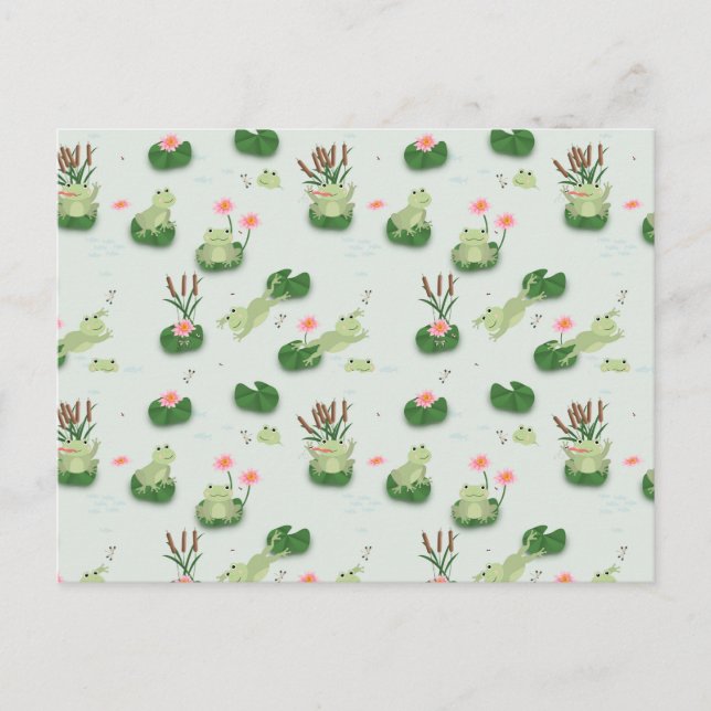 Cute Frogs in Lily Pond Postcard (Front)