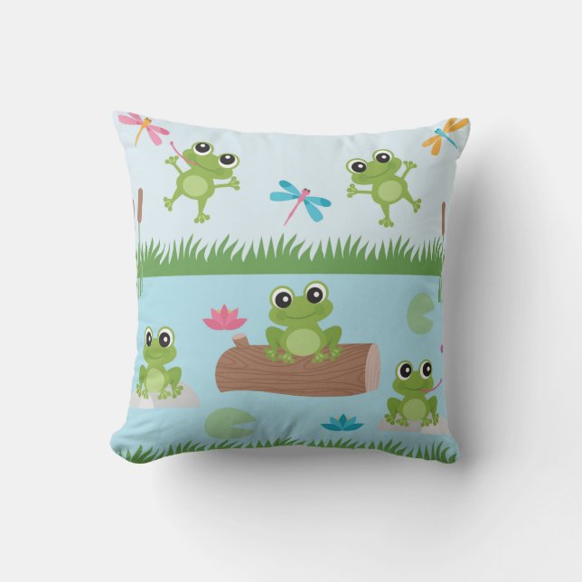Cute Frogs in Pond Cushion (Front)