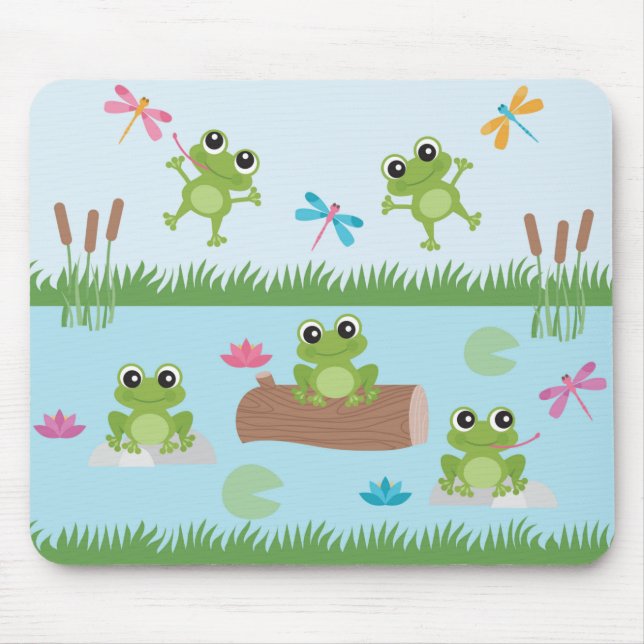 Cute Frogs in Pond Mouse Pad (Front)