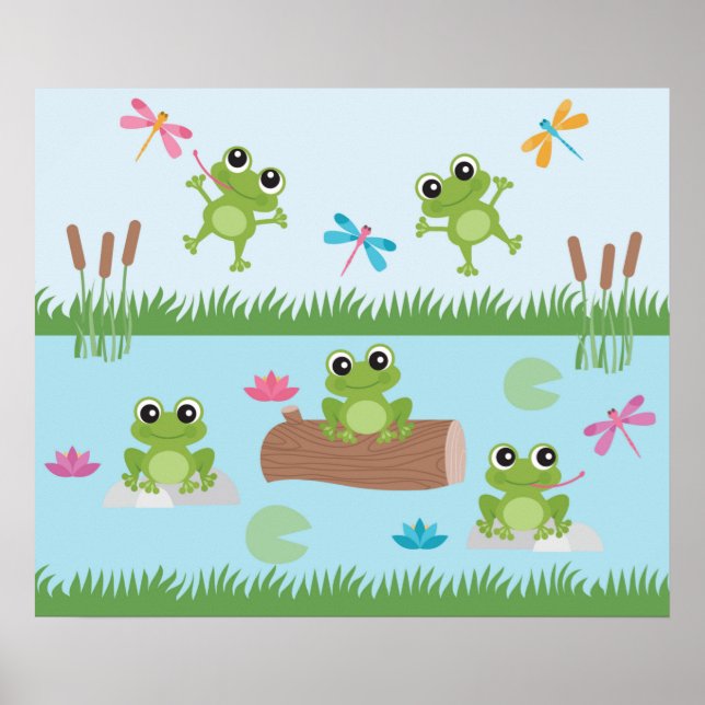 Cute Frogs in Pond Poster (Front)