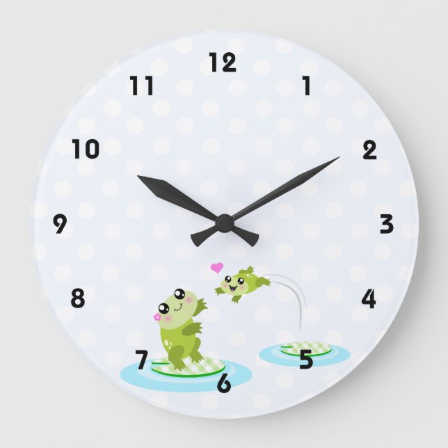 Cute frogs - kawaii mother and baby frog large clock (Front)