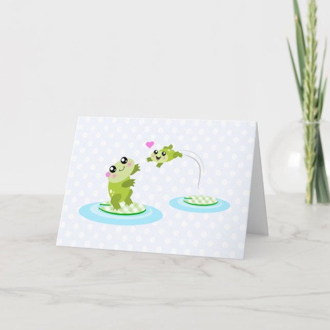 Cute frogs - kawaii mum and baby frog cartoon card (Front)