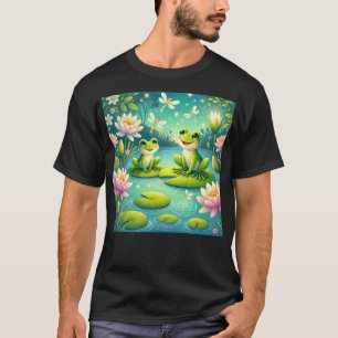 Cute Frogs Lily Pads And Fireflies - Whimsical Fro T-Shirt