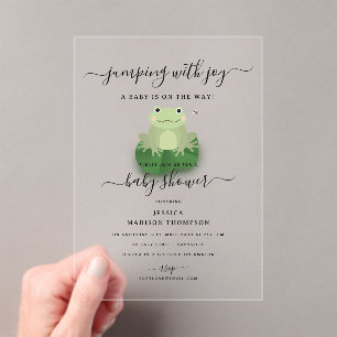 Cute Frogs Lily Pond Gender Neutral Baby Shower  Acrylic Invitations