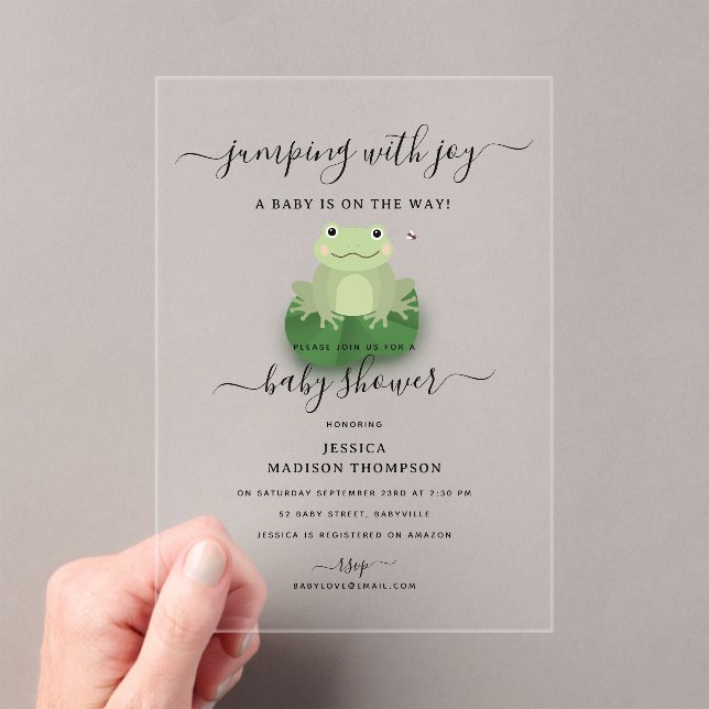 Cute Frogs Lily Pond Gender Neutral Baby Shower  Acrylic Invitations (Insitu (Handheld))