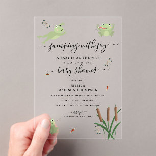 Cute Frogs Lily Pond Gender Neutral Baby Shower  Acrylic Invitations