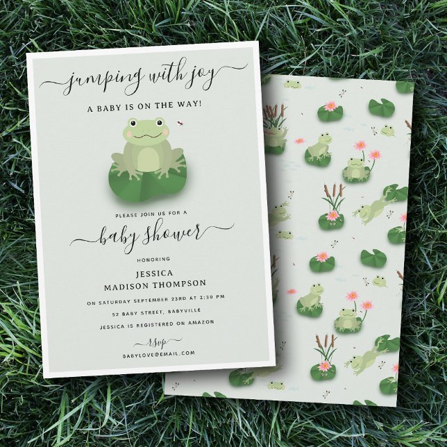 Cute Frogs Lily Pond Gender Neutral Baby Shower  Invitation (Cute Frogs Lily Pond Gender Neutral Baby Shower Invitation)