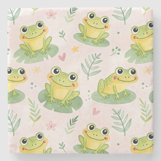 Cute frogs Pattern Stone Coaster (Front)