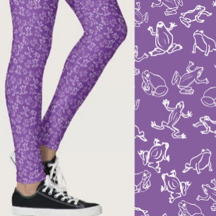 Cute Frogs Purple and White Pattern Leggings