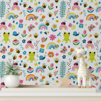 Cute Frogs Rainbow Nursery Peel and Stick