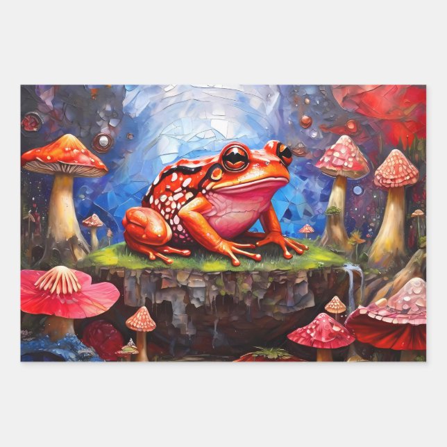 Cute frogs sitting on a pond on a sunny day wrapping paper sheet (Front)
