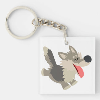 Cute Frolicsome Cartoon Wolf Acrylic Keychain