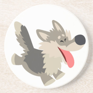 Cute Frolicsome Cartoon Wolf Coaster