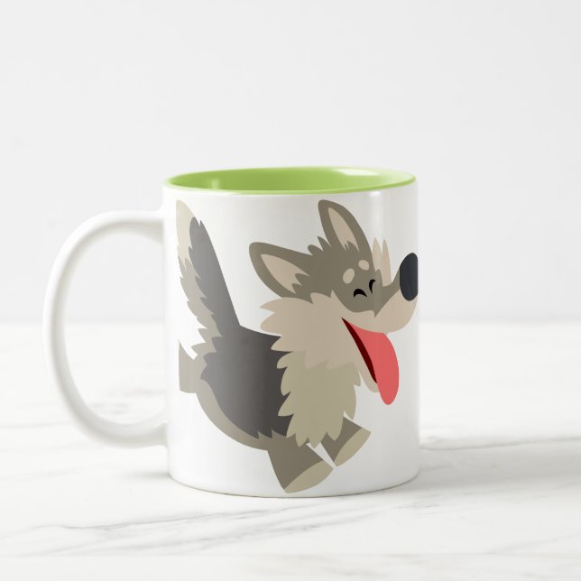 Cute Frolicsome Cartoon Wolf Mug (Left)
