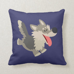 Cute Frolicsome Cartoon Wolf Pillow