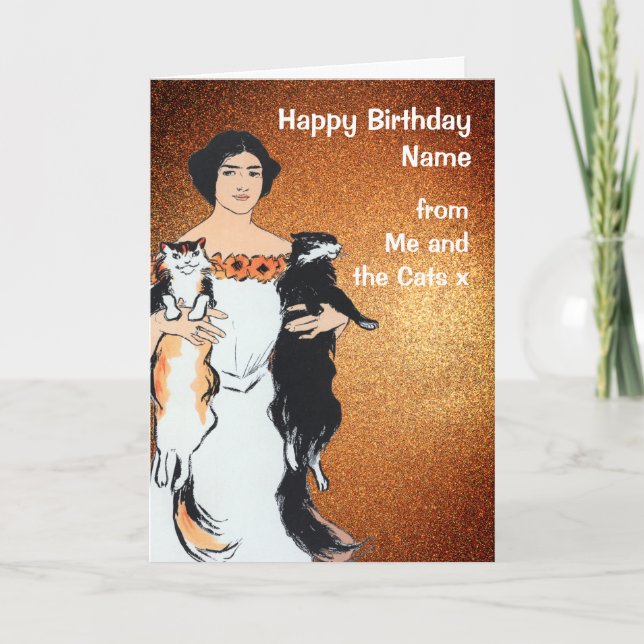 Cute From the Cats Gold Glitter Birthday Card (Front)