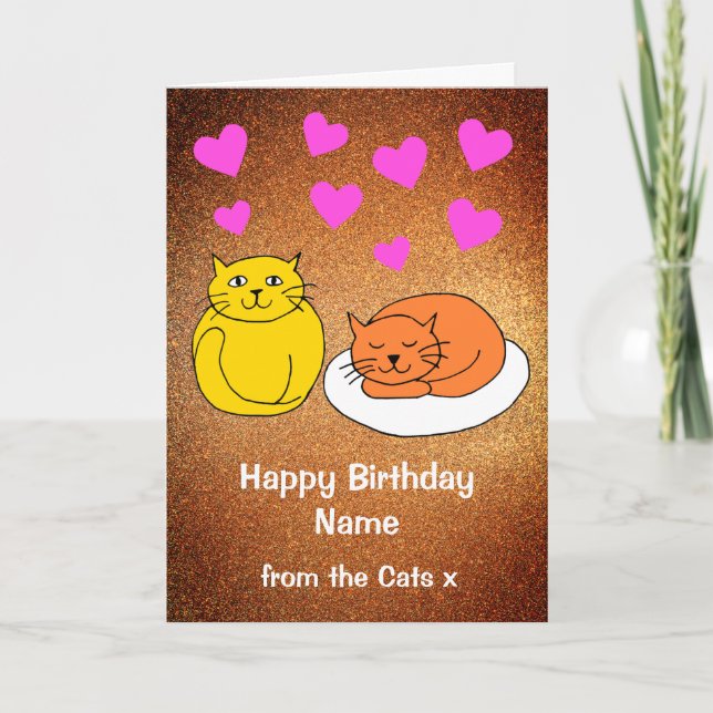Cute From the Cats Gold Glitter Birthday Card (Front)