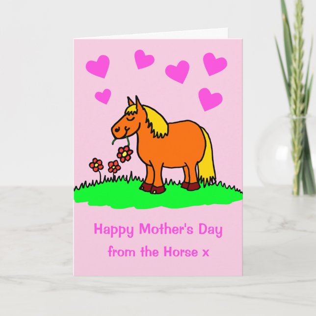 Cute From the Horse Cartoon Pink Mothers Day Card (Front)