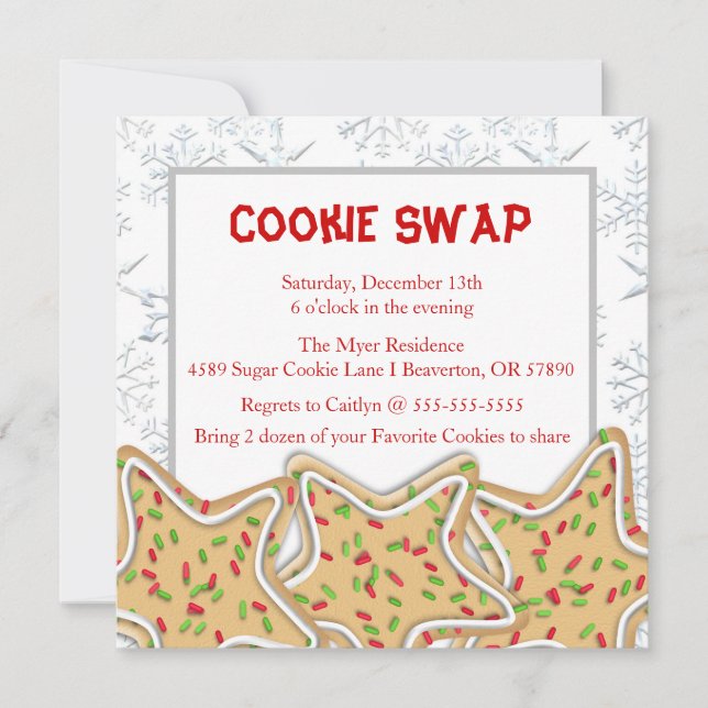 Cute Frosted Sugar Cookie Exchange Holiday Invite (Front)