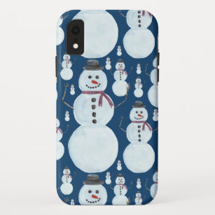 Cute Frosty Blue Snowman Watercolor Pattern Case-Mate iPhone Case