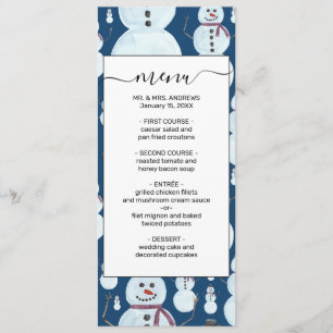 Cute Frosty Blue Snowman Watercolor Pattern Menu