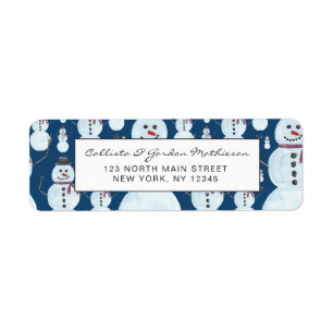 Cute Frosty Blue Snowman Watercolor Pattern Return Address Label
