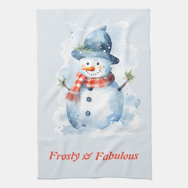 Cute Frosty & Fabulous Snowman for Christmas Tea Towel (Vertical)